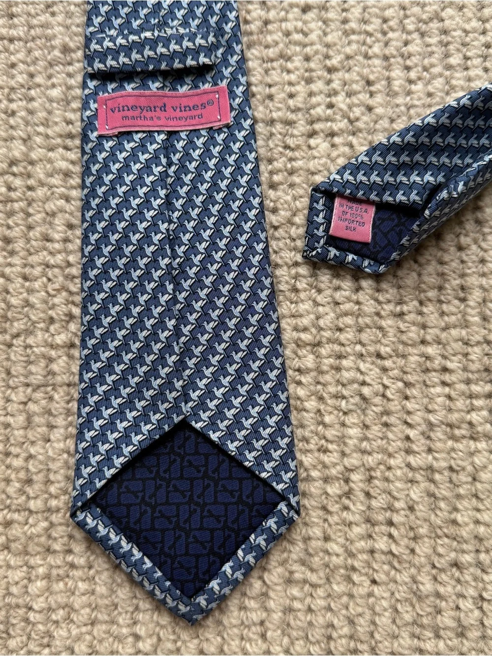 Teen Vineyard Vines Blue Tie with Light Blue Hummingbird Pattern
